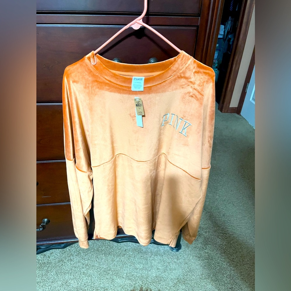 Brand new PINK chrome colored velvet sweatshirt